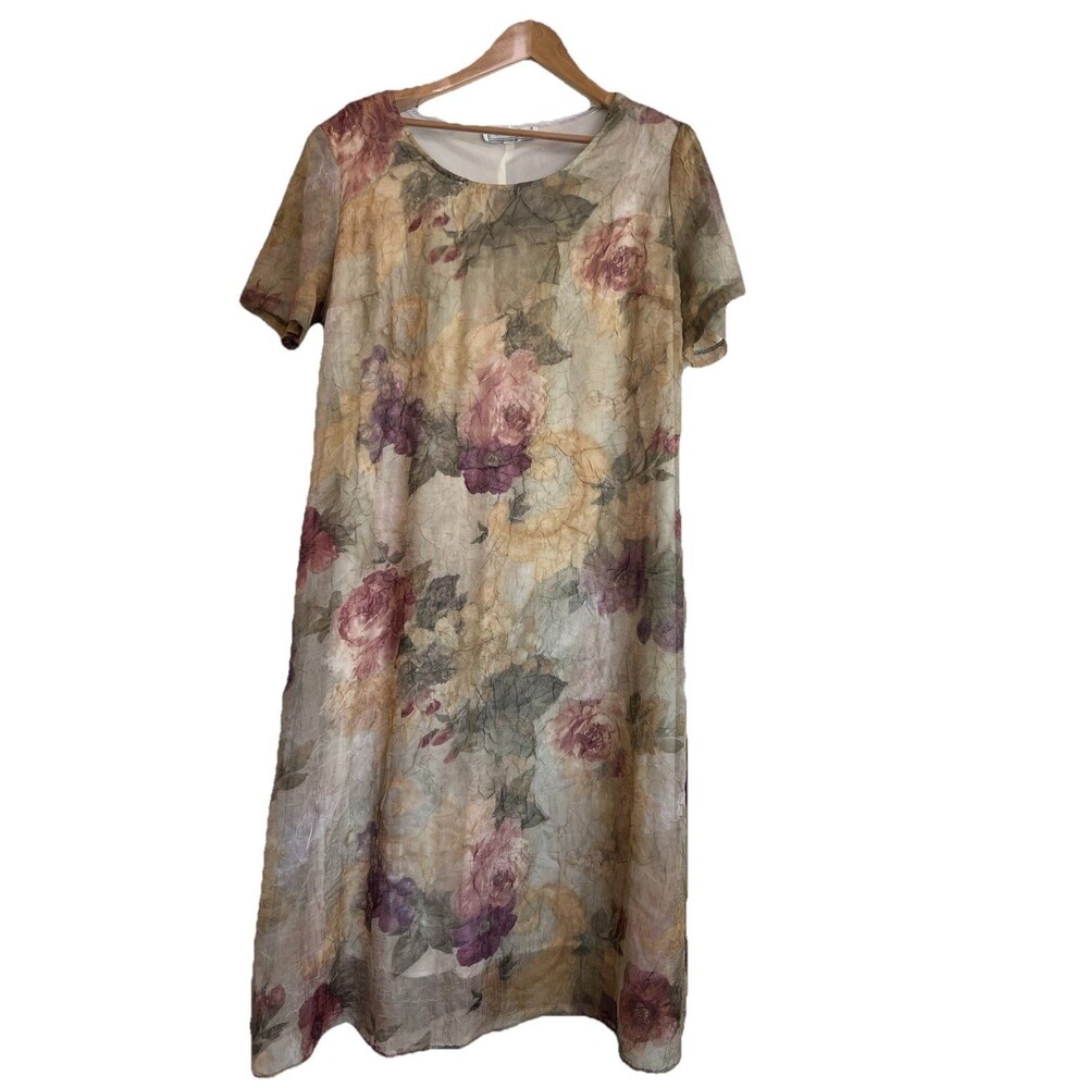 Vintage Christy Lyn Dress Women 16 Yellow Fairy Cottagecore Midi Floral Whimsica